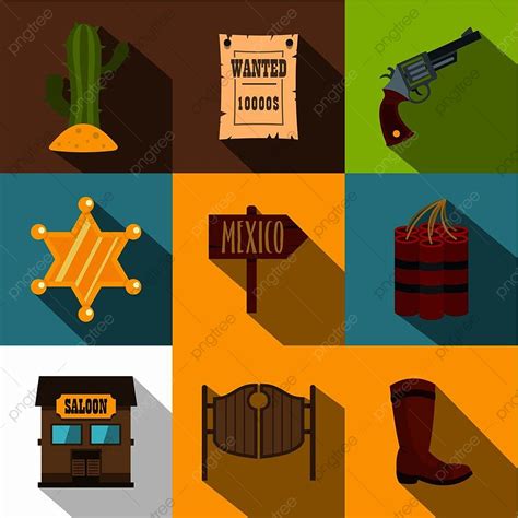 Wild West Icons Set Shadow With Horseshoe Png And Vector With