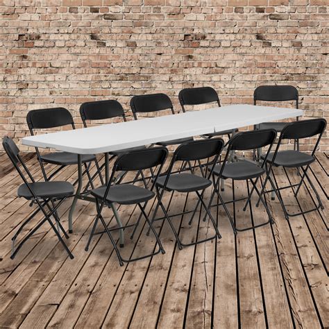 Bi Fold Plastic Event Training 96 Rectangular Folding Table Set With 10 Chairs 