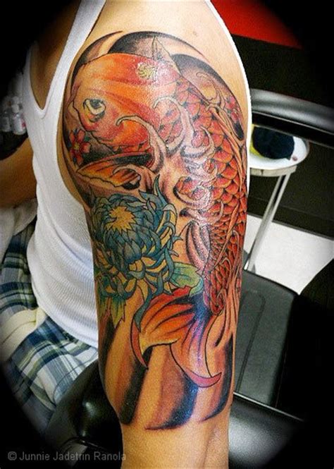 Japanese Koi And Flower Half Sleeve Tattoo Half Sleeve Tattoos For