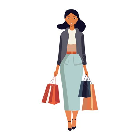 Woman Shopping Bring Paper Bag Flat Illustration Vector Woman Girl