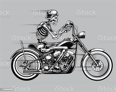 Skeleton Riding Motorcycle Vector Illustration Stock Illustration