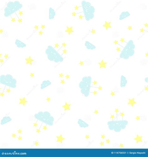 Cute Seamless Pattern With Smiling Clouds Stock Vector Illustration