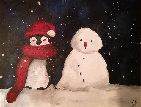 Snowman And Penguin On Canvas Uncorked Creations Binghamton