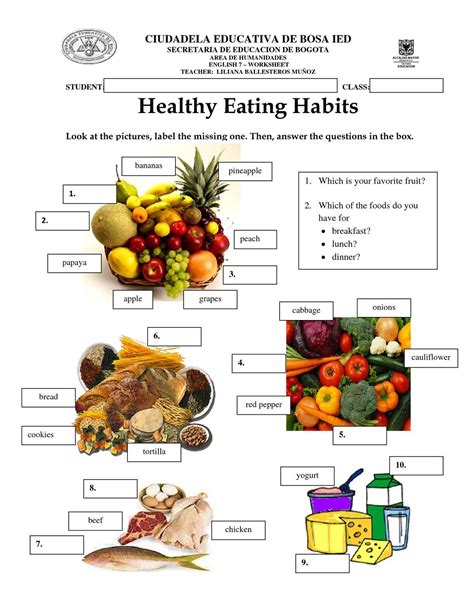2nd Grade Healthy Eating Worksheet