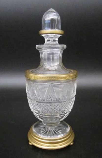 Antique Signed Baccarat French Cut Crystal Glass Bronze Ormolu Perfume