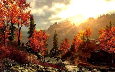 Art Painting Forest Autumn Mountains Painting Picture Beautiful Wallpaper 2560x1600 122222