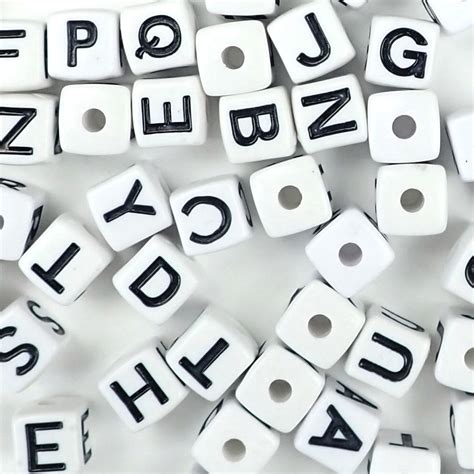 Plastic White Vertical Hole 11mm Cube Alphabet Beads Single Letters