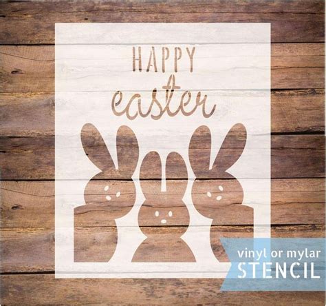 Happy Easter Stencil With Peep Bunny Silhouettes For Spring Home Décor