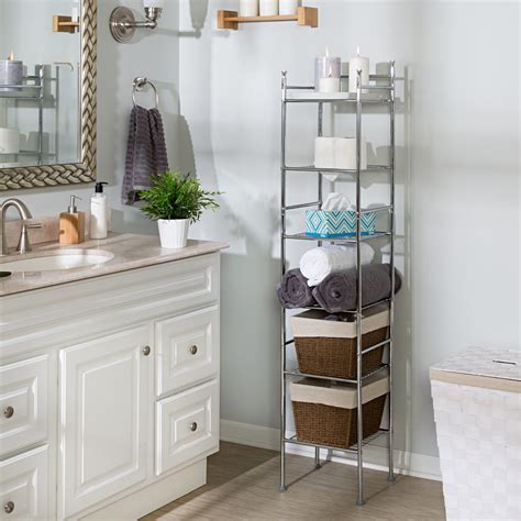 Bathroom towel drying rack with 3 tier bar storage shelf holder organizer white. A True Organizer - Bathroom Shelf Ideas - Bathroom Shelves ...