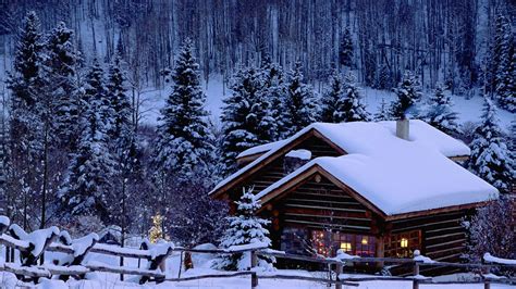 Christmas Snow Pine Trees Cabin Hd Wallpapers Desktop And Mobile Images And Photos