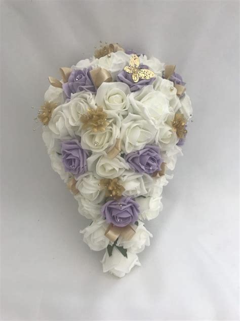 Artificial Bridal Teardrop Bouquet Butterfly Gold Beautiful Bouquets