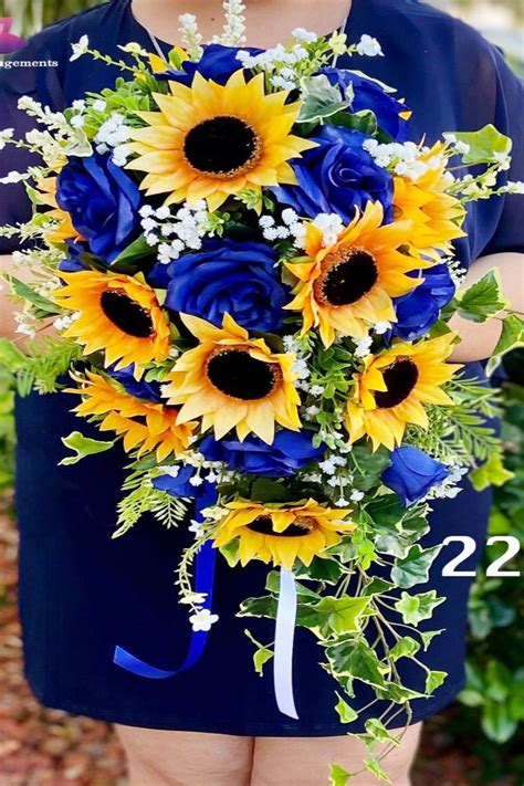Sunflower Bridal Bouquet Blue Wedding Bouquet Blue Bouquet Sunflower