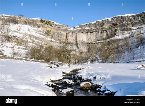 Malham Cove In Snow Winter Yorkshire Dales National Park North