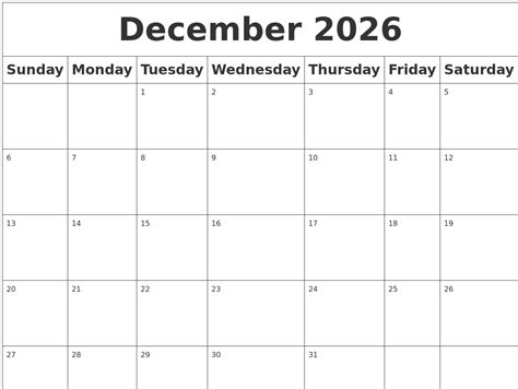 December 2026 Blank Calendar