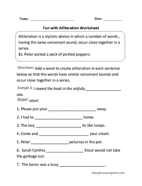 Englishlinx Com Alliteration Worksheets