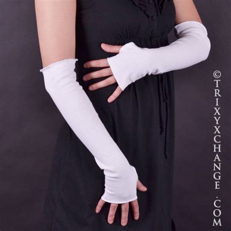 Trixy Xchange White Fingerless Gloves White Arm Warmers Long Etsy