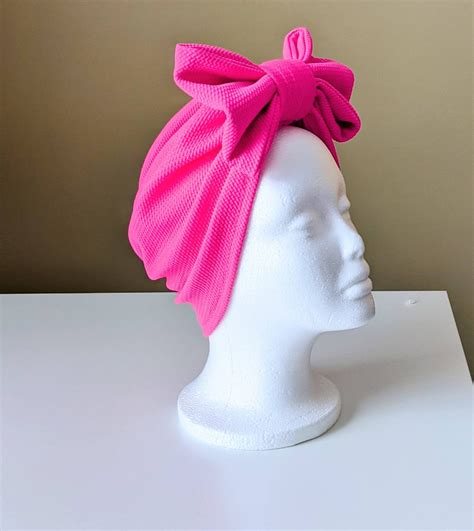 Hot Pink Bow Turban Head Wrap Hair Wrap With Bow Black Etsy
