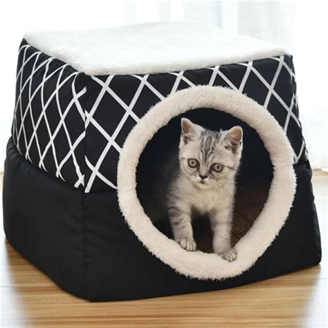 Pet Bed For Cats Dogs Soft Nest Kennel Bed Cave House Sleeping Bag Mat