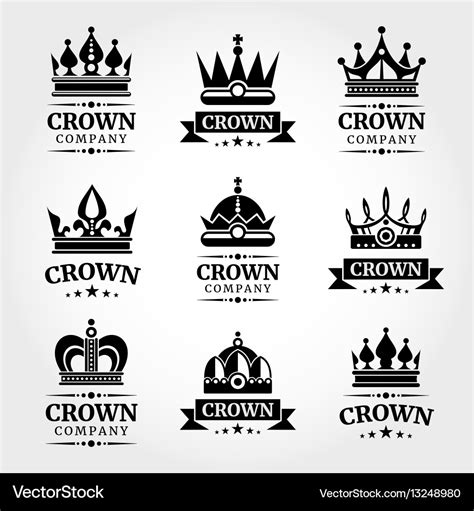 Royal Crown Logo Templates Set In Black And Vector Image