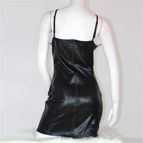 Vinyl Club Dresses Hollow Out Leather Women Dress Petticoat Lack Optik