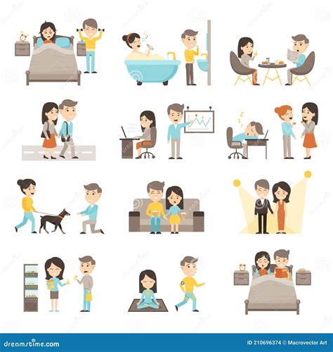 Daily Routine People Set Stock Vector Illustration Of Adult