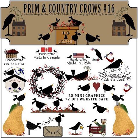 Prim Country Crows Graphic Clip Art Set Country Graphics
