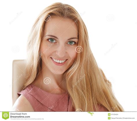 Portret Van Gelukkige Vrolijke Glimlachende Jonge Mooie Blonde Vrouw