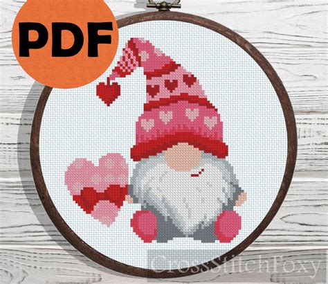 small valentine gnome cross stitch pattern valentine s etsy
