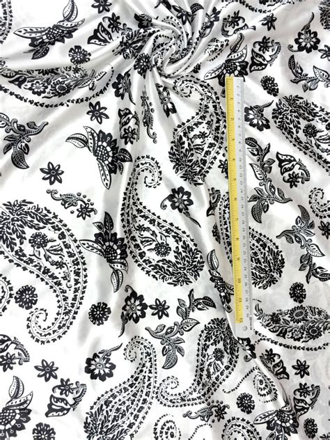 Paisley Floral Print Faux Silk Satin Fabric 48w Ivory Etsy