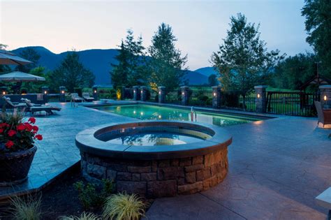 Hot Tub Overlooking Pool Traditional Swimming Pool And Hot Tub Vancouver By Revival Arts