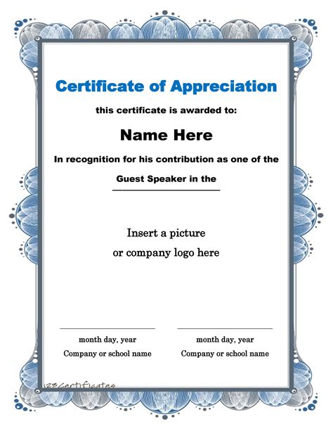 Certificate Of Appreciation Template Word