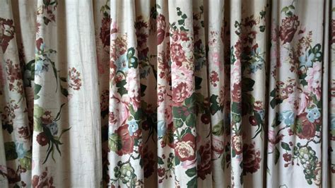 Cabbage Rose Pinch Pleat Curtain Panel Kitchen Curtain Vintage Living Room Valance Pinch