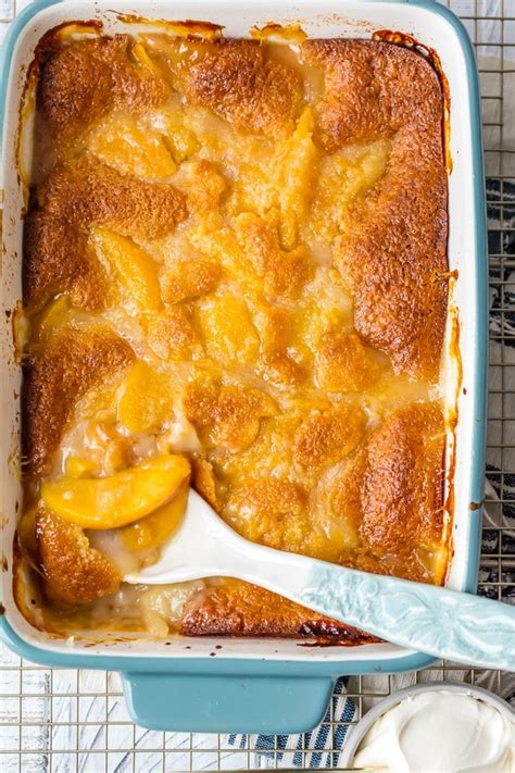 The cake mix turned into a really thick and gross consistency, and there were pockets that weren't even cooked. Peach Cobbler - EASY Peach Cobbler Recipe {VIDEO}