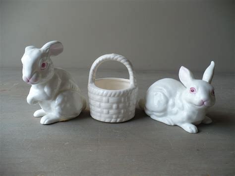 Vintage Bunny Figurine White Bunny Rabbit Vintage Easter Basket
