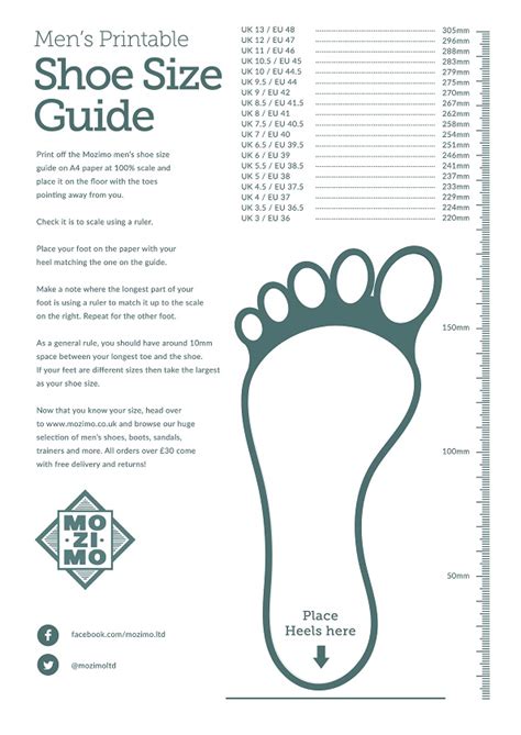 printable shoe size guides mozimo