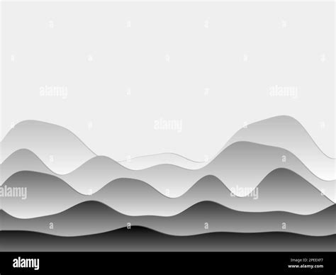 Abstract mountains background. Curved layers in grey colors. Papercut