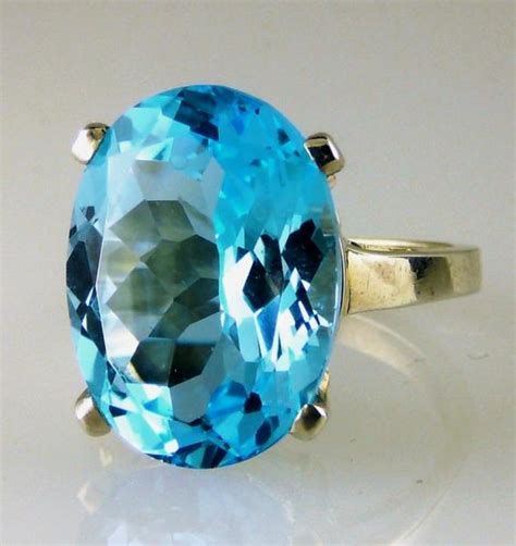 Large Swiss Oval Blue Topaz Ring 925 Ss Sterling Silver 18x13mm 1445