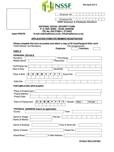 2013 Form Ke Nssf Sfrandcregdf003 Fill Online Printable Fillable
