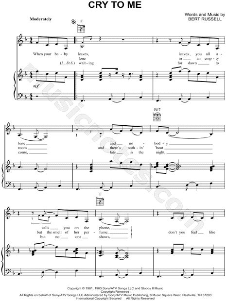 Cry To Me From Dirty Dancing Sheet Music In F Major Transposable