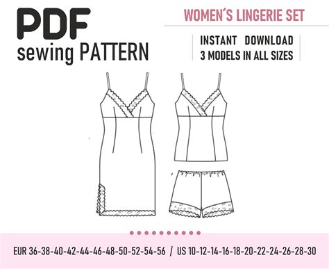 Pdf Sewing Pattern Womens Lingerie Set Shirt Short Etsy