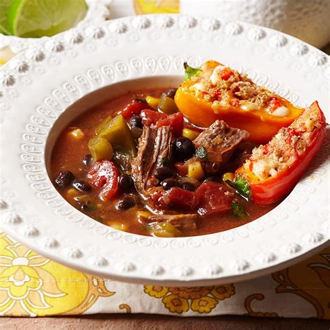 Mexican Shredded Beef Soup With Stuffed Mini Peppers Recipe Eatingwell