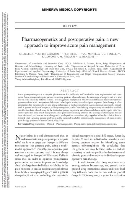 Pdf Pharmacogenetics And Postoperative Pain A New Approach To