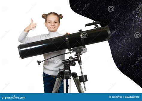Child Looking Into Telescope Star Gazing Little Girl Stock Image