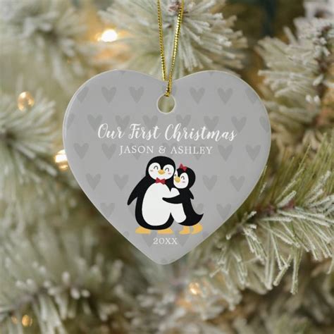 Penguin Love Our First Christmas Ceramic Ornament Zazzle