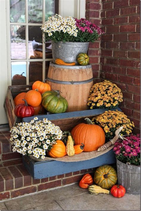 Pumpkins Mums And Gourds On A Front Porch Fall Decorations Porch Fall