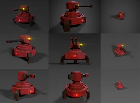 3d Asset Three Gun Turrets Cgtrader