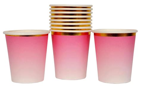 Pink Paper Cups With Golden Rim 10pc Indias Premium Party Store