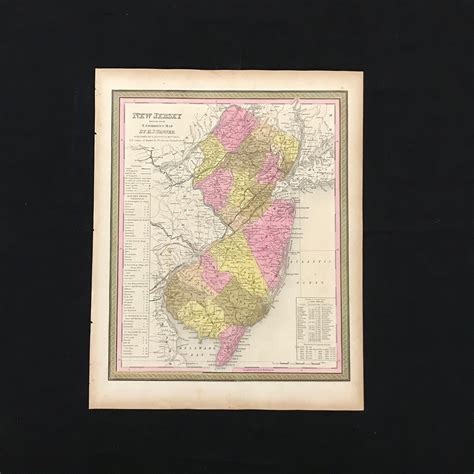 1849 Map Of New Jersey Original Hand Colored Map Large Etsy In 2022