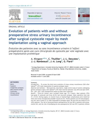 Evolution Of Patients With And Without Preoperative Stress Urinary