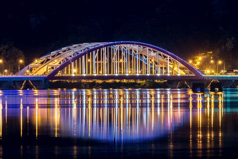 South Korea Night Bridge Seoul Neon Lights Cityscape Reflection